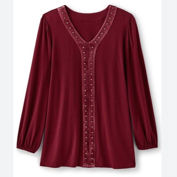 Soft Surroundings Adornment Velvet Trim Tunic Top‎ XL NEW Studded Jersey Knit - Picture 3 of 12